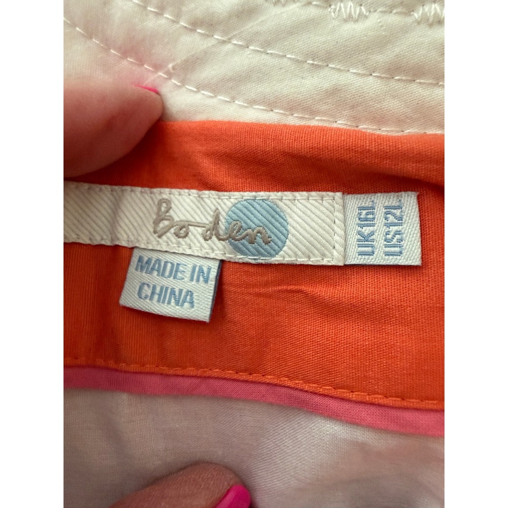 Boden A-Line Skirt Womens 12 Orange White Scalloped Wave Pleated Lined WG487 - Picture 2 of 9
